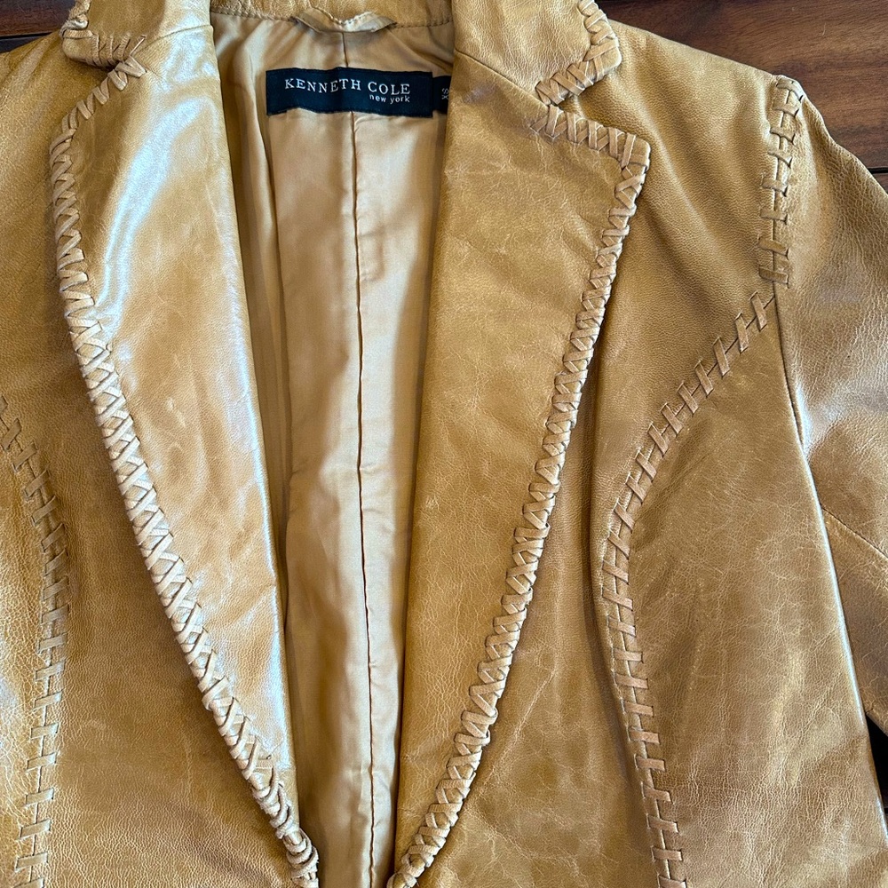 Kenneth Cole Genuine Leather Country Western 90s jacket Caramel colored size XS - Picture 2 of 6
